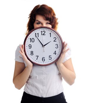 An image of a beautiful woman with a clock