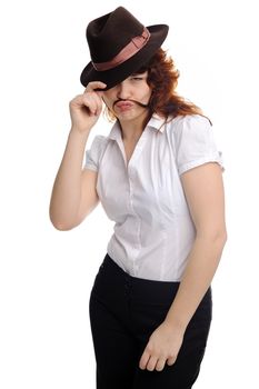 Girl makes moustaches from the hair