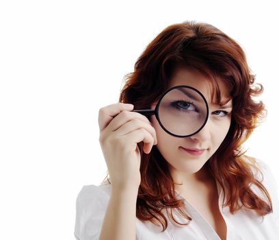 An image of a nice woman with magnifying glass