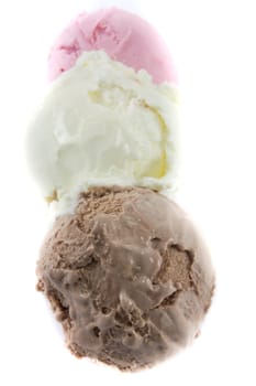 Picture of three different sort of icecream flavours on a row