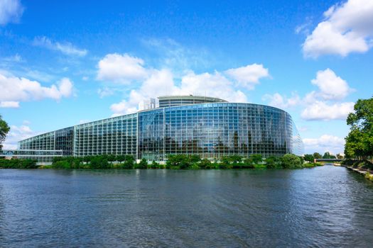 European parliament building in Strasbourg, view from the river