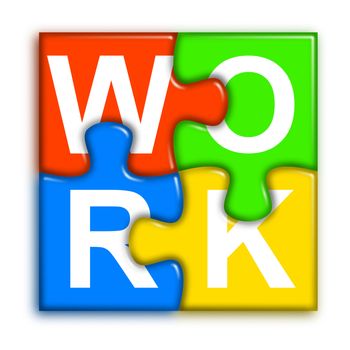 four multi-color puzzle pieces combined representing work concept