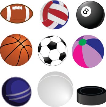 A collection of balls used in various sports