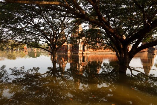 Floods Chaiwatthanaram Temple at Ayutthaya, Thailand.