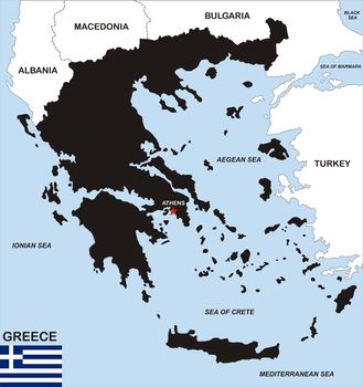 very big size black map of greece with flag