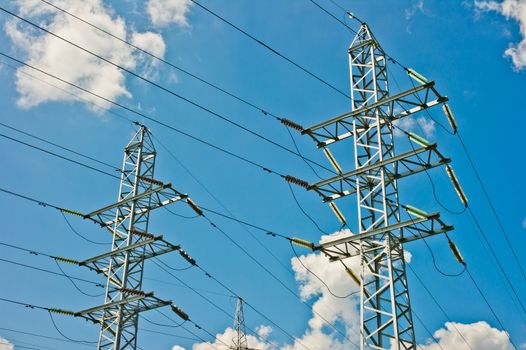 Power line towers in Moscow, Russia, East Europe