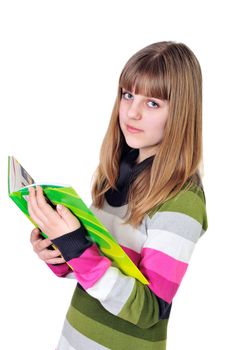 reading teen girl with book over the white