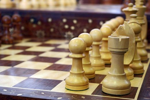 Set of chess figures on the playing board