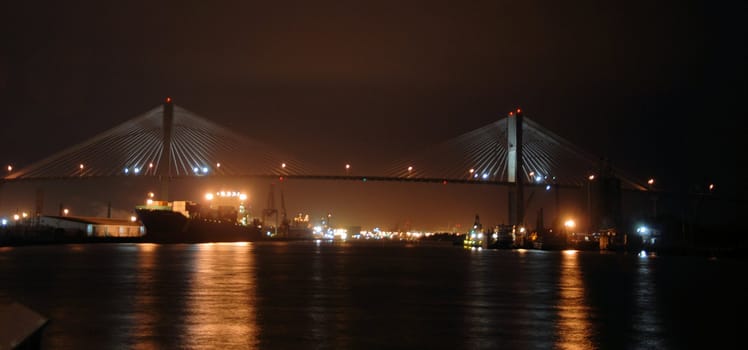 Scene from Savannah Georgia at night along the river