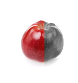 Fresh apple with contrast red and green half