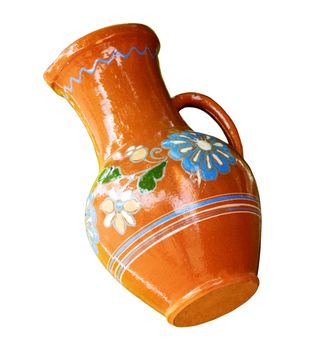 Traditional ornate by flowers Slavonic ceramic jug
