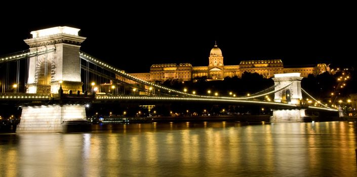 Night view of Buda Castle and Chain Bridge with illumination