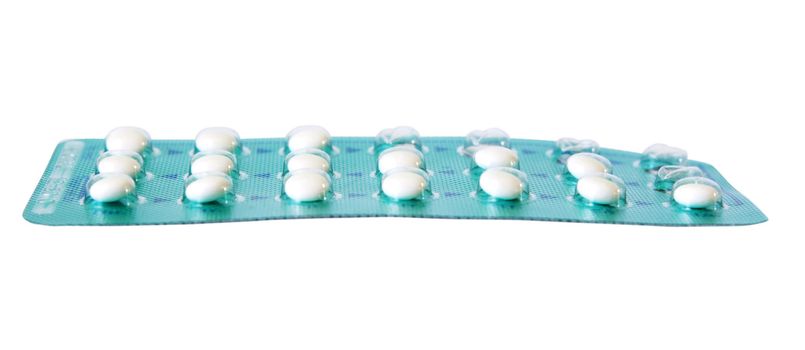 Contraceptive pills in blister, five cells are empty