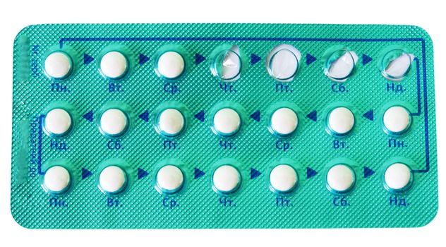 Contraceptive pills in blister, four cells are empty