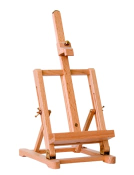 Small wooden easel isolated on white background