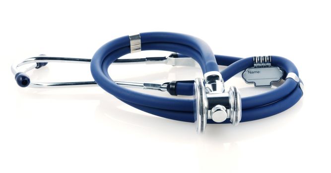 Stethoscope with reflection on white background