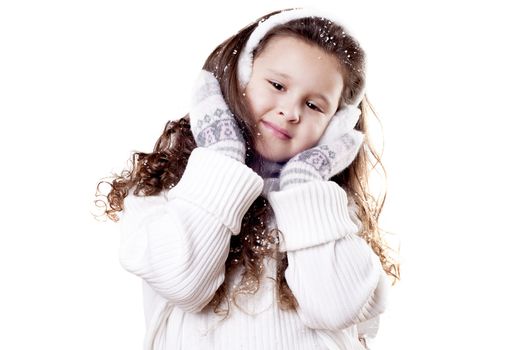 Winter Pleasant Girl in gloves and Sweater