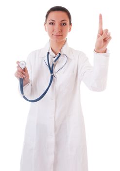 Serious doctor with stethoscope isolated on white background