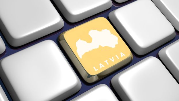 Keyboard (detail) with Latvia map key - 3d made 