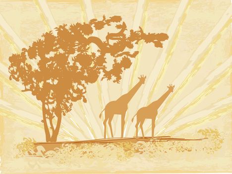 grunge background with African fauna and flora