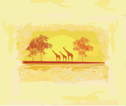grunge background with African fauna and flora