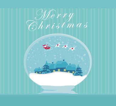 Illustration winter festive ball with house and Santa claus