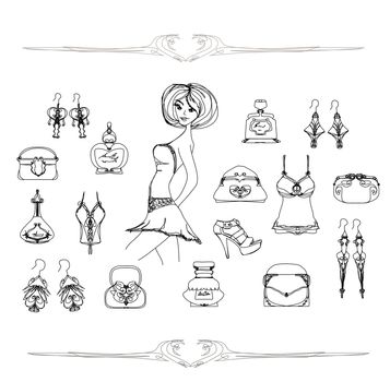 Fashion shopping icon doodle set