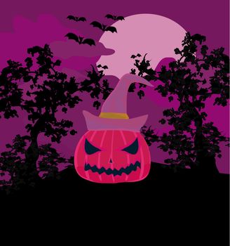 Vector Halloween background with pumpkin and bat. Abstract Classical autumn card with Place for your text.