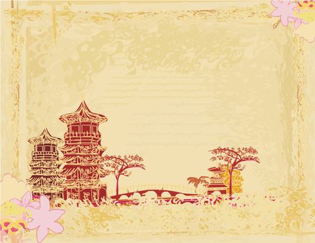 old paper with Asian Landscape