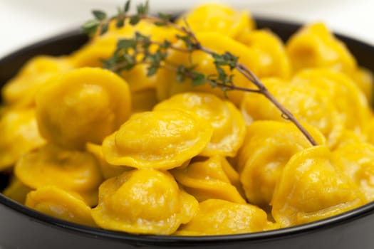 Yellow Dumplings on a plate closeup