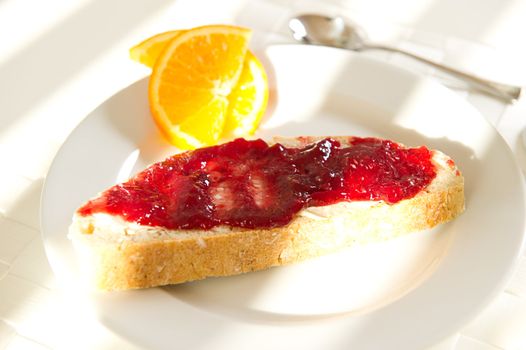 Close-up of bread with jam for breakfast