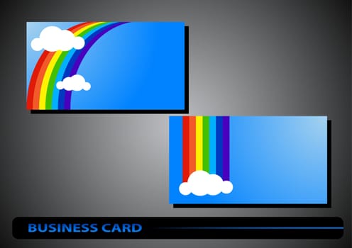 business card with a rainbow on a blue background