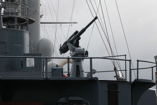 Anti-aircraft cannon aboard the old warship