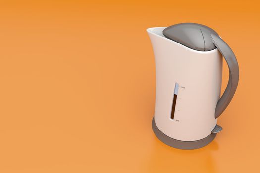 Plastic electric kettle on orange background