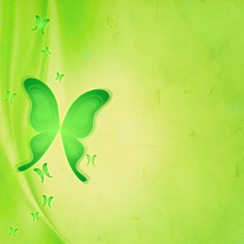 vintage spring abstract background with green butterflies