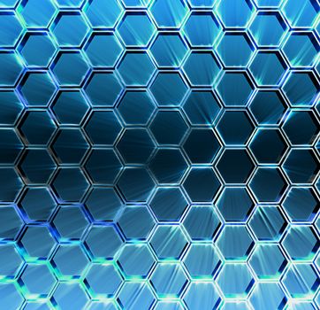 Abstract blue background 3d Metallic hexagons with backlight 