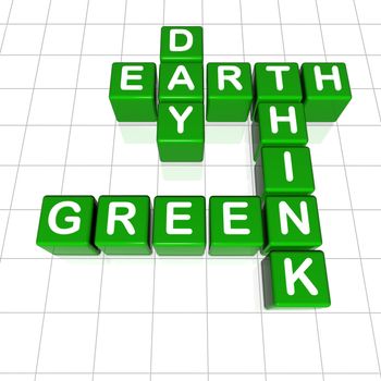 3d green cubes with letters, crossword - Earth Day think green