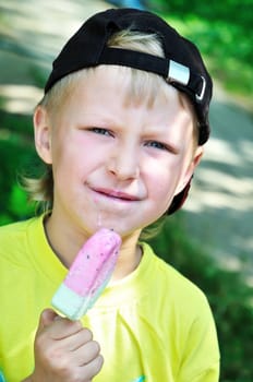 little boy enjoying sweet ice cream