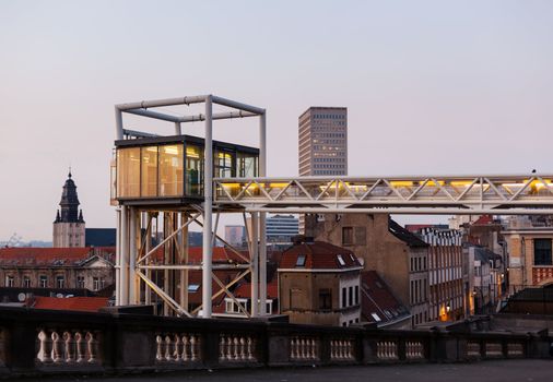 Ascenseur des Marolles takes passengers from the Palais de Justice to streets below