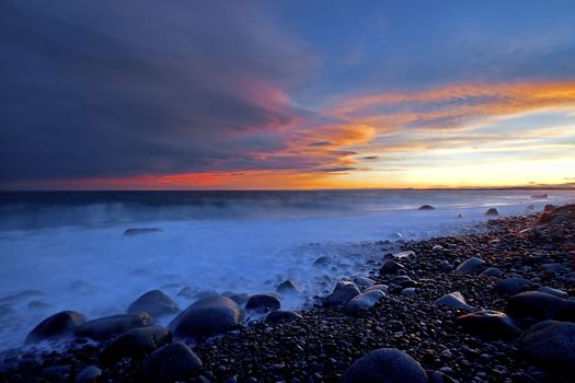 Sunset in spring at the Norwegian coast, Moelen