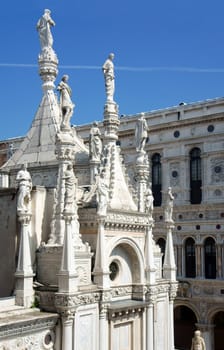 Sculptures of the cathedral of San Marco in Venice on the sky background