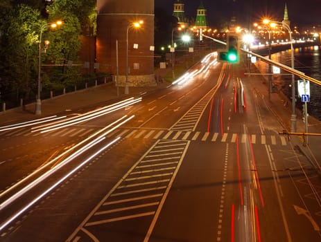 Moscow road near the Kremlin at night