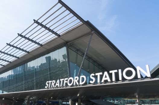 LONDON, UK – MARCH 24: Detail of facade of Stratford Station, the main station to serve the Olympic Games in 2012. March 24, 2012 in London. The station suffered extensive redevelopment works for the Olympics.