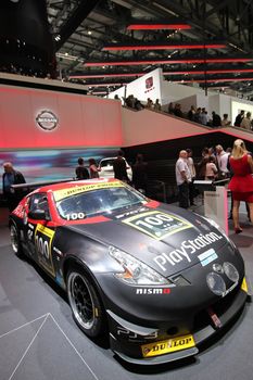 GENEVA - MARCH 16 : the Nissan rallye car on display at the 82nd International Motor Show Palexpo - Geneva on March 16; 2012 in Geneva, Switzerland.