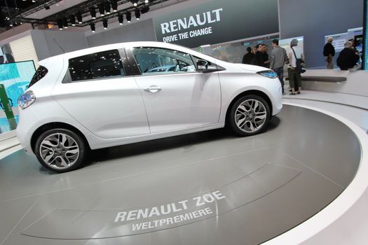 GENEVA - MARCH 16 : the Renault Zoe on display at the 82nd International Motor Show Palexpo - Geneva on March 16; 2012 in Geneva, Switzerland.
