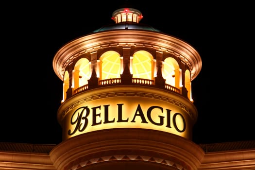 View of the top of the Bellagio Hotel Casino in Las Vegas, Nevada.