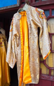 Road hanged traditional yellow chinese cloth in China