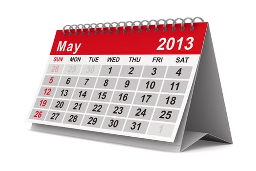 2013 year calendar. May. Isolated 3D image