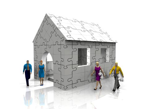 puzzle house and woman