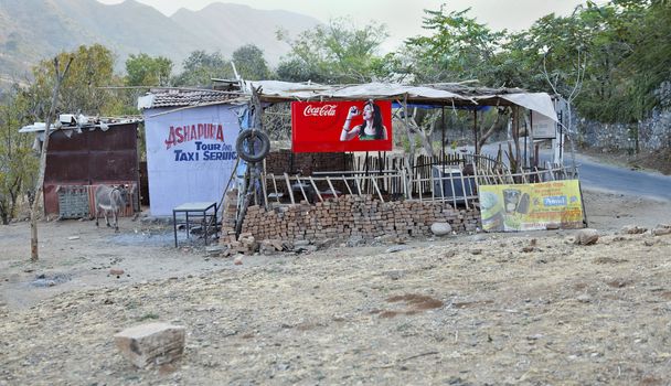 Rural landscape of roadside cafeteria and eatery in hilly regions of Rajasthan India